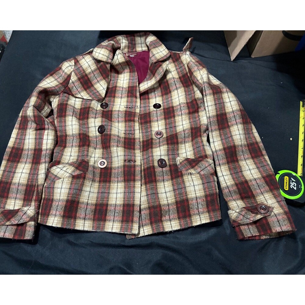 Vintage All American Girl Wax Jean plaid blazer double-breasted design.